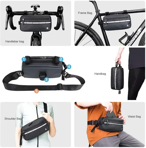 Vista 7 de Rhinowalk Bolso de manillar de bicicleta multifunción Bolsa frontal Bolsa de marco de bicicleta Bolsa de hombro impermeable Bolso de cintura