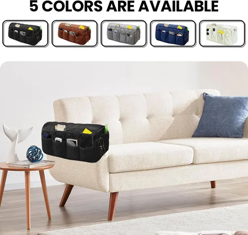 Vista 7 de MEHIDFY Organizador de sillón, organizador de reposabrazos de sofá impermeable, organizador de sillón reclinable antideslizante, soporte para mando