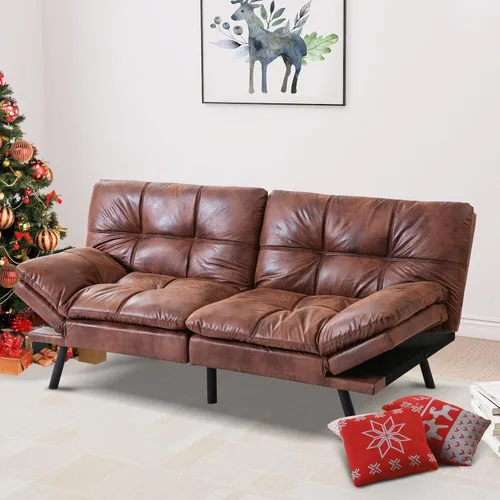 Vista 11 de Hcore Sofá cama convertible con respaldo dividido para sala de estar, oficina, apartamento, sofá biplaza de espuma viscoelástica, sofá pequeño Gris