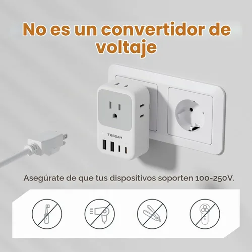Vista 7 de TESSAN All European UK Travel Plug Adapter Kit, PD 20W International Detachable Adaptor, 4 AC 4 USB Potrs (2 USB C), Type C/G/E/F Universal Plug, US