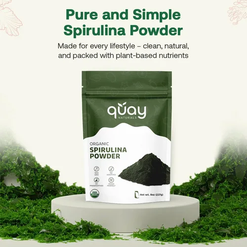 Vista 6 de Polvo de espirulina orgánica de 8 onzas, sin OMG, sin gluten, vegano, proteína a base de plantas, rica en hierro, espirulina en polvo para batidos