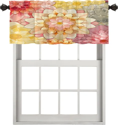 Vista 179 de Cortinas opacas de poliéster multicapa para cafetería, con diseño de diamantes, 2 unidades, 26 x 24 pulgadas