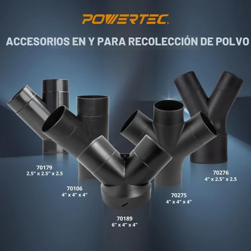 Vista 7 de POWERTEC 70276 Accesorio Divisor de Recolección de Polvo de 4 Pulgadas a 2-1/2 Pulgadas Ajuste en Y de 4" a 2-1/2