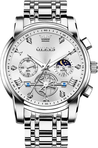 Vista 13 de OLEVS Relojes para hombre, resistente al agua, de lujo, gran cara, reloj analógico de cuarzo de acero inoxidable, relojes de vestir analógicos