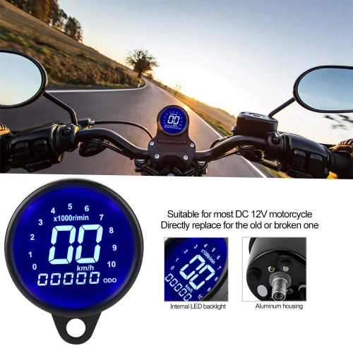 Vista 6 de Medidor digital de motocicleta velocímetro/tacómetro/odómetro MPH KM/H universal con pantalla de luz indicadora multifunción