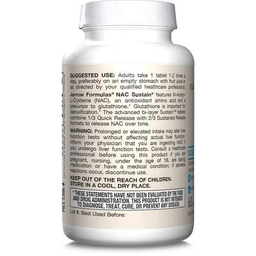 Vista 10 de Jarrow Formulas N-A-C Sustain, mejora función del hígado y pulmón, 0.021 oz, SUS, 1, 1