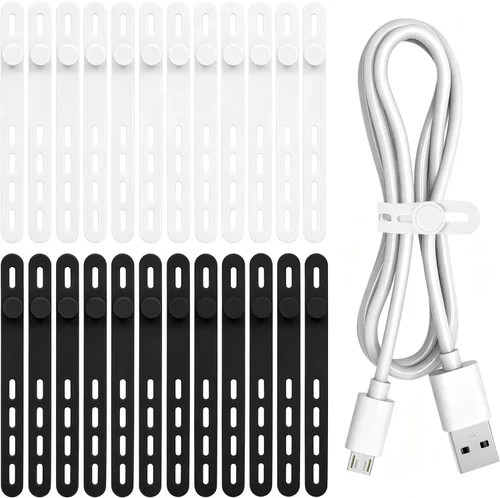 Vista 21 de Donruby 30 bridas de silicona para cables, reutilizables y lavables, con hebillas de bloqueo ajustables, correas de gestión de cables de alta