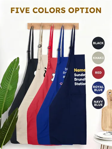 Vista 4 de Delantales personalizados para hombres y mujeres con bolsillos, paquete de 5 a 500 unidades, delantales ajustables personalizados