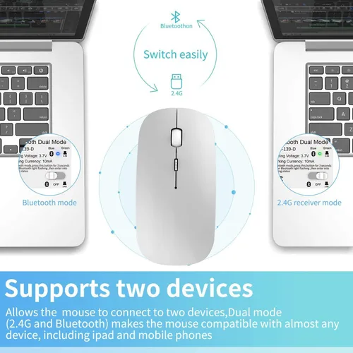 Vista 2 de ElizaHelen Wireless Bluetooth Mouse, Dual Mode Slim Rechargeable Wireless Silent Mouse, 2.4G Portable USB Optical Wireless Computer Mice with USB