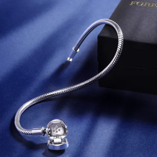 Vista 6 de FOREVER QUEEN Pulsera con dije de plata de ley 925 pulsera de cadena de serpiente básica para mujeres y niñas pulsera de firma con cierre redondo