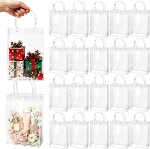 Vista 9 de BadenBach - 24 bolsas pequeñas de regalo transparentes con asas, 5.1 x 5.9 x 2.8 pulgadas, mini bolsa de plástico transparente para fiesta, bolsa