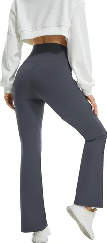 Vista 3 de FireSwan Leggings acampanados cruzados para mujer con bolsillos, corte de bota, cintura alta, pantalones de yoga con control de abdomen, pantalones