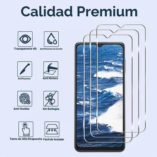 Vista 2 de [Paquete de 3+3] Protector de pantalla para Galaxy A13 con protector de lente de cámara, película de vidrio templado HD, dureza 9H, antiarañazos
