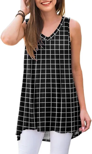 Vista 24 de AWULIFFAN - Blusa de verano sin mangas con cuello en V, túnica, top, para mujer 01 Negro