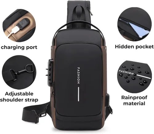 Vista 3 de Bolso bandolera para hombre Bolso cruzado antirrobo - Bolso bandolera de piel sintética - Bolsa de pecho para uso diario