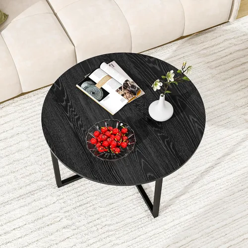 Vista 4 de HOMERECOMMEND Mesa de centro redonda anidable para sala de estar, escritorio de té con patas de metal negro, mesa de té, balcón, mesa de sofá