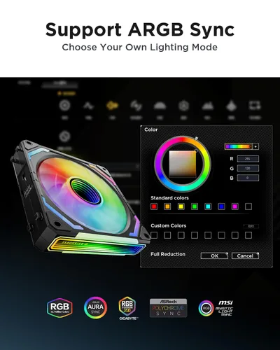 Vista 3 de AsiaHorse COSMIQ - Ventiladores RGB de 120 mm para PC, ventiladores de caja de computadora, ventilador de refrigeración PWM de 5V con conector de 3