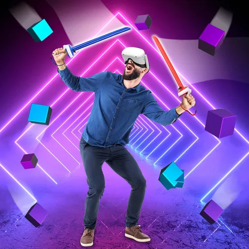 Vista 2 de Crossmeta Dual Handles Grips Lightsabers for Oculus Quest 2 Controller Beat Saber Games Accessories Supernatural Jedi Training VR Workout