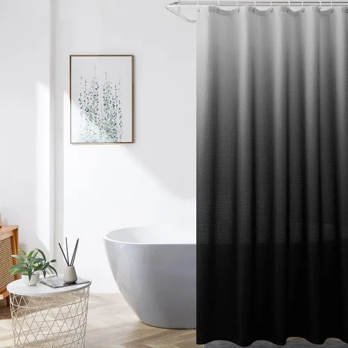Vista 5 de Furlinic Cortina de ducha negra de 60 x 72 pulgadas, cortinas de ducha de tela con peso ombré para baño, hotel, spa, lujo, juego de cortina de ducha