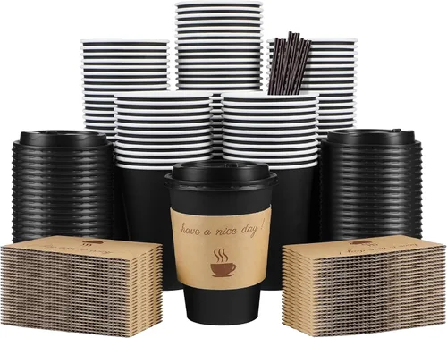 Vista 14 de Clawsoff - Paquete de 100 tazas de café de papel desechables de 16 onzas Azul marino-100Pack