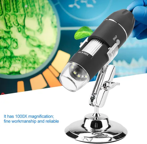 Vista 7 de Microscopio digital, microscopio electrónico digital de mano Walfront Lupa 1000X 8 LED Soporte de observación ajustable, salida AV analógica para TV