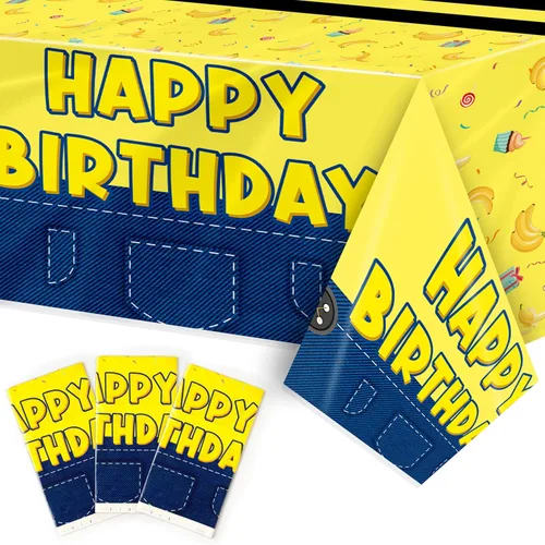 Vista 6 de BOpusail 3 manteles rectangulares de plástico impermeables para mesa de cumpleaños con temática de estrella de película de galaxia, suministros