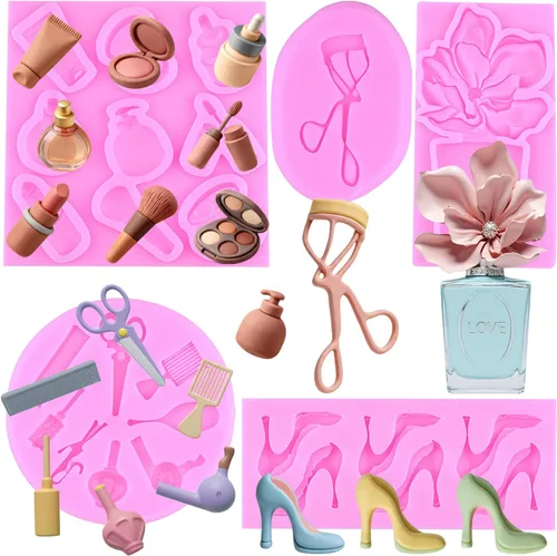 Vista 11 de ZiXiang Moldes de silicona con temática de maquillaje, moldes para fondant, para el día de San Valentín, beso labial, lápiz labial, perfume