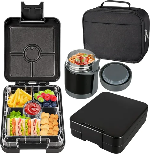 Vista 10 de Lonchera Bento para niños con termo de sopa de 10 onzas, recipientes de almuerzo a prueba de fugas con 4 compartimentos, tarro térmico