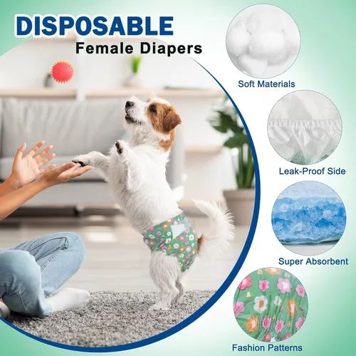 Vista 2 de Pet Soft Pañales para perras hembra, pañales desechables para perras, pañales para gatos y cachorros con agujero de cola de espuma ajustable
