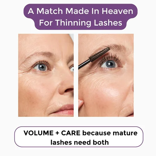 Vista 9 de Rumi Cosmetiques VolumeCare+ Máscara de pestañas para mujeres maduras, fórmula 2 en 1 de longitud y volumen extremos, sin grumos ni descamaciones