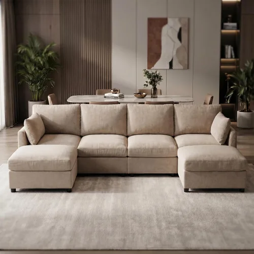 Vista 14 de Iroomy Sofá modular modular para sala de estar, asiento con cojín de resorte, moderno sofá convertible en nube con otomana, gris