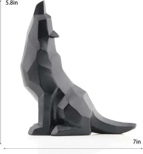 Vista 6 de Figura de lobo aullando negro para decoración del hogar, 5.8 pulgadas de alto