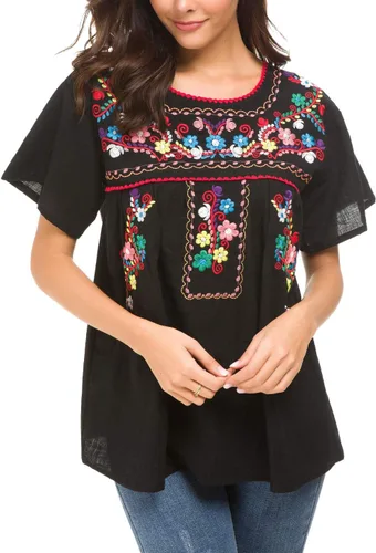 Vista 4 de YZXDORWJ - Cómoda blusa mexicana bordada de verano y sin mangas para mujer