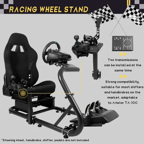 Vista 3 de Marada Simulator Racing Wheel Stand (Cockpit 56) Adjustable Fit for Logitech G25 G27 G29 G920 Thrustmaster T80 T150 Fanatec with Black Racing Seat