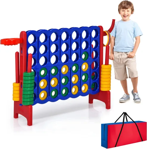 Vista 9 de HONEY JOY Juego gigante gigante de 4 a puntuación, 3 en 1 para interiores y exteriores, juego de patio familiar con aro de baloncesto y lanzamiento