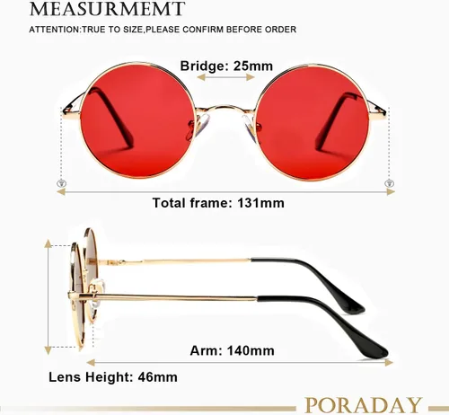 Vista 7 de PORADAY Circle Lennon - Gafas de sol polarizadas redondas retro, estilo hippie, gafas de sol de círculo pequeño