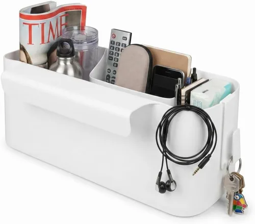 Vista 10 de Organizador de cesta colgante con ganchos para dormitorio, literas, estante para mesa de noche, soporte de almacenamiento para controles remotos