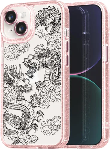 Vista 131 de Compatible para iPhone 13 Funda Bonita Estética - Funda para Teléfono Rosa con Purpurina con Protector de Cámara - Diseño de Cubierta