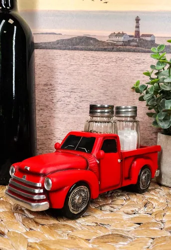 Vista 7 de Ebros - Figura clásica de camioneta roja a la antigua usanza, para cocteleras de cristal y salero, decoración de cocina, estatua (S&P Shakers)