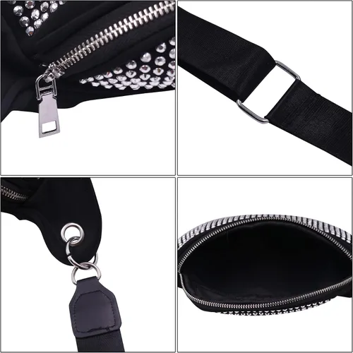 Vista 8 de Riñonera con diamantes de imitación para mujer, riñonera con diamantes brillantes, bolsa cruzada para la cintura, bolso para teléfono para niñas
