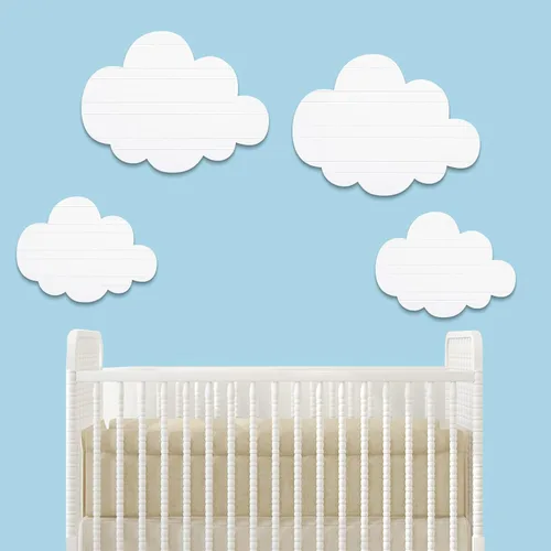 Vista 4 de Ferraycle 4 piezas de decoración de pared de madera de nube, nubes colgantes blancas extraíbles para guardería, dormitorio, sala de estar, 2