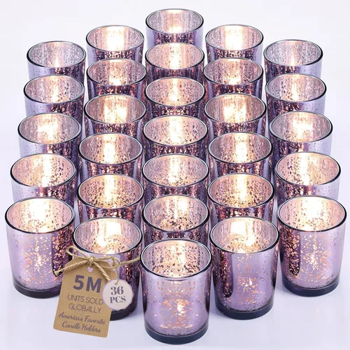 Vista 16 de LETINE 6 portavelas votivas moradas, tamaño votivo estándar para velas votivas regulares, soporte para velas de té para decoración del hogar Púrpura