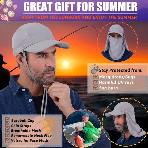 Vista 2 de USHAKE Gorra de béisbol para pesca con solapa para el cuello