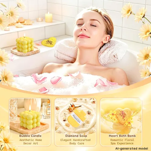 Vista 6 de Cesta de regalo de girasol para mujer, juego de caja de regalo de spa