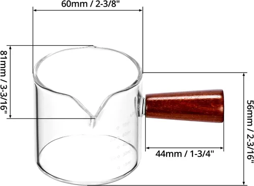 Vista 7 de QWORK Vaso de leche de medición de doble boquilla, paquete de 2 vasos de chupito de espresso de 2.5 fl oz con mango de madera, jarra triple