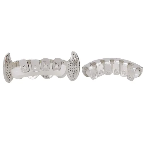 Vista 6 de Rejillas de dientes de cobre chapado en frío, oro plateado, dientes de diamante helados para hombres y mujeres rapero traje dientes joyería