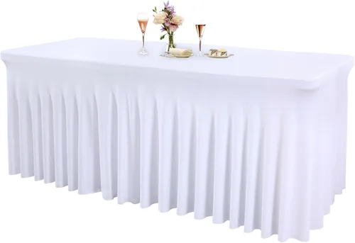 Vista 68 de Paquete de 1 manteles azul bebé para mesas rectangulares de 4 pies, cubiertas de mesa de spandex elástico de una pieza resistentes a las arrugas