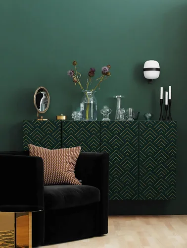 Vista 9 de Heroad Papel tapiz para despegar y pegar, color verde oscuro y dorado, papel tapiz geométrico, papel adhesivo verde oscuro y dorado, autoadhesivo