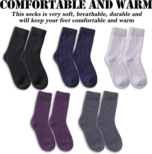 Vista 3 de MQELONG Calcetines deportivos de invierno para mujer, 5 pares, suaves, gruesos, cómodos, informales, de algodón, cálidos