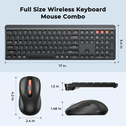 Vista 4 de Teclado y ratón Bluetooth, 2.4G + Bluetooth dual multidispositivo, teclado ergonómico silencioso de tamaño completo con ratón inalámbrico ajustable